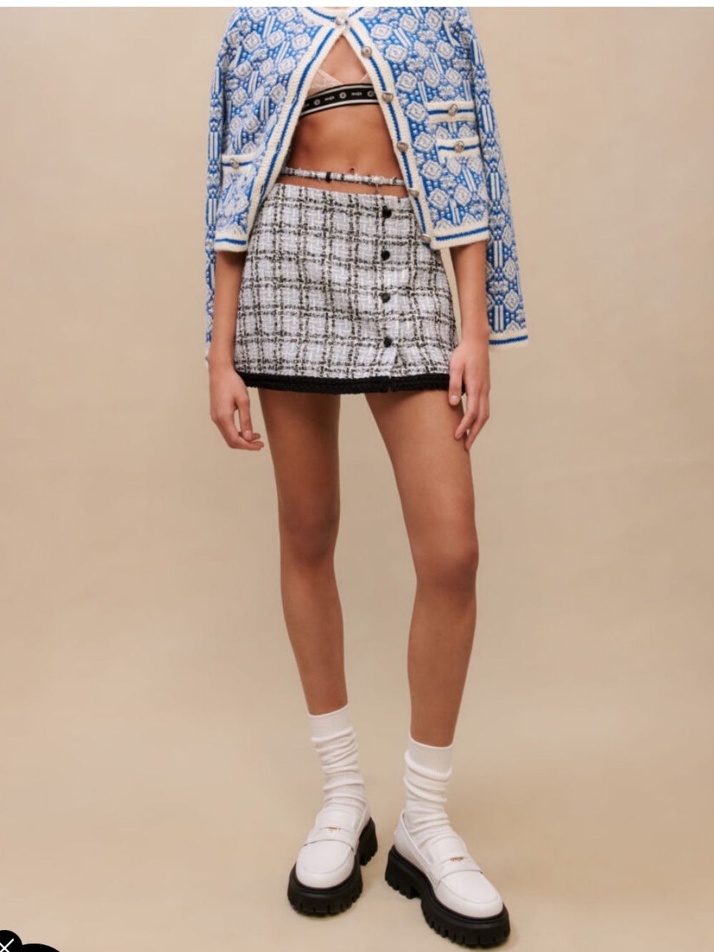 Maje Checked Tweed Skirt xs